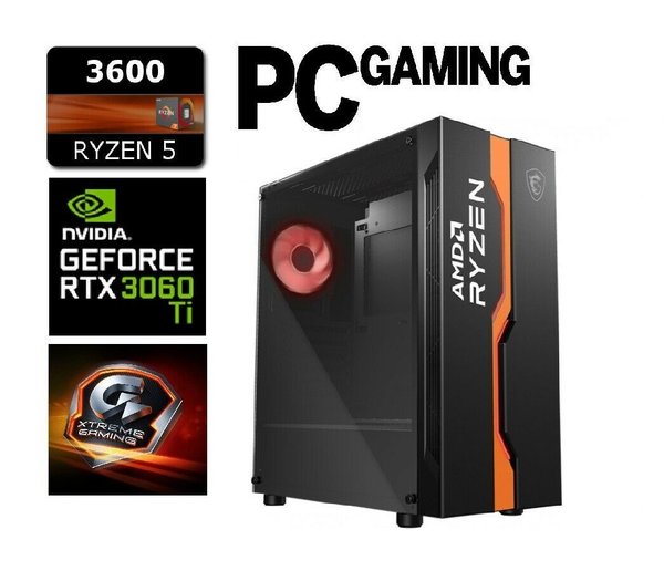 Gaming PC Ryzen 5 3600, Nvidia RTX 3060 Ti, 1TB M.2 NVMe SSD, 16GB DDR4-3200