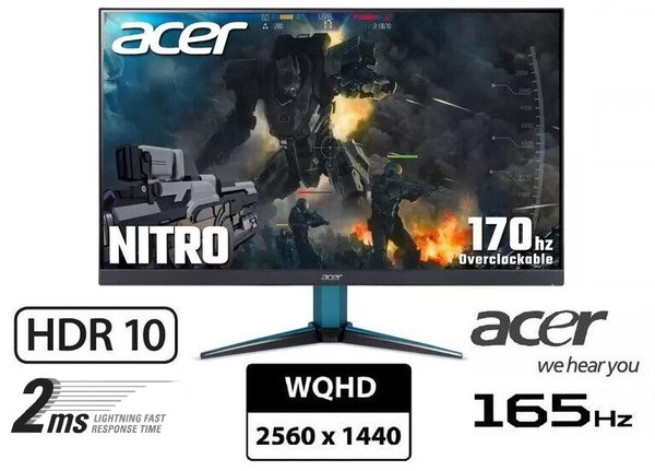 Acer Nitro VG2 VG272UVbmiipx, 27" Gaming Monitor 2560x1440, 165Hz/170Hz, HDR 400, HDR10, WQHD