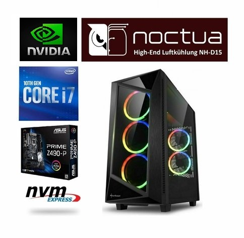 Gaming PC Core i7-10700, Nvidia RTX 3070, 64 GB DDR4-3600 RGB, 2TB M.2, ASUS Prime Z490-P