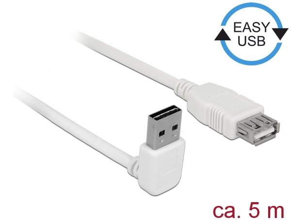 Delock Verlängerungskabel EASY-USB 2.0 Typ-A Stecker gewinkelt oben/unten > USB 2.0 Typ-A Buchse 5m
