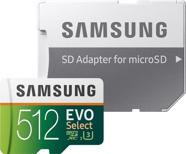 Samsung EVO Select R100/W90 microSDXC 512GB Kit, UHS-I U3, Class 10 (MB-ME512HA)