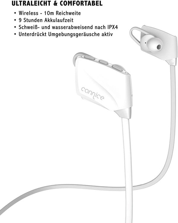 Cannice E1 - In-Ear Headphones, Kopfhörer (MicroUSB, Bluetooth 4.1, aptX), White (SC1302)