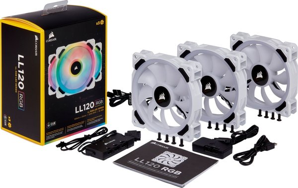 Corsair LL Series LL120 RGB, weiß, 120mm, 3er-Pack, LED-Steuerung (CO-9050092-WW)