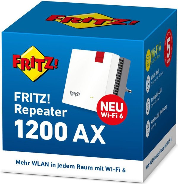 AVM FRITZ!Repeater 1200 AX, WLAN, 2.4GHz, 2402Mbps, 5GHz (20002974) Wi-Fi 6