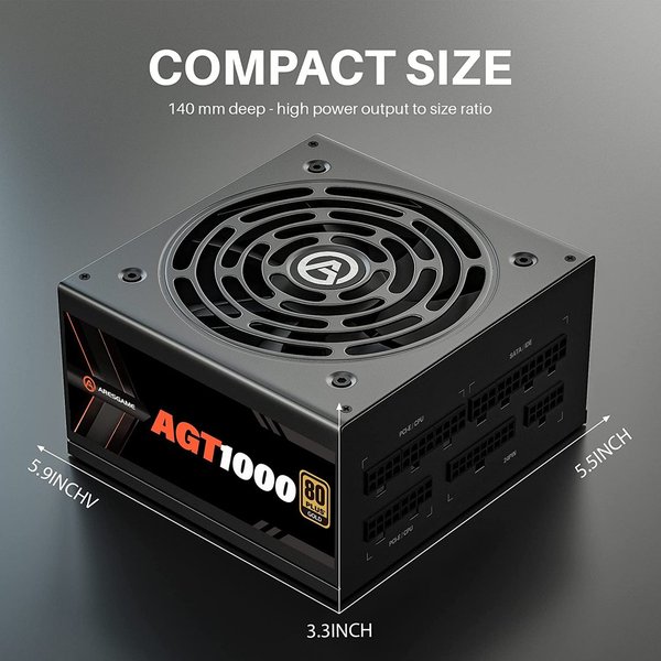 ARESGAME 1000W, PC-ATX-Netzteil, 80-Plus Gold, Vollmodular, leiser 120 Lüfter, schwarz