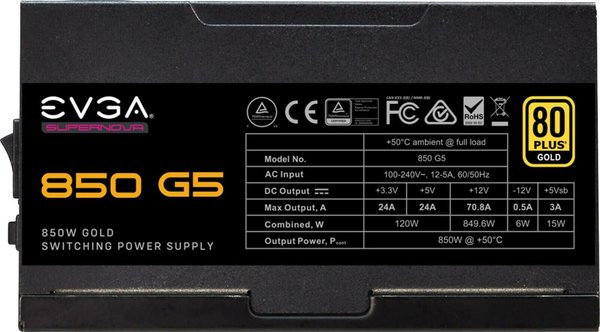 EVGA SuperNOVA G5 850 850W ATX, 80 PLUS Gold Netzteil (220-G5-0850-X2)