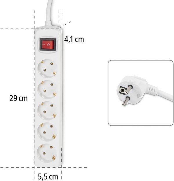 Hama Steckdosenleiste mit Schalter, 5-fach, 1.4m, weiß (47842)
