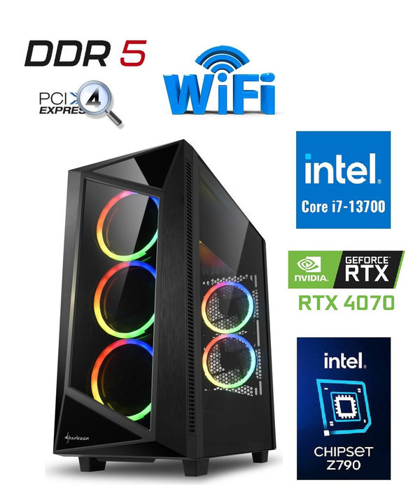 Gaming PC Intel Core i7-13700, 32GB DDR5-5600, 2TB M.2 SSD, Nvidia RTX 4070 12GB, 850 Watt, RGB