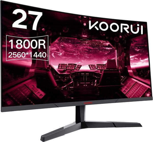 KOORUI Gaming Monitor 27 Zoll, 1800R Gebogene Oberfläche, 2560X1440 (QHD) 144 Hz 1 ms