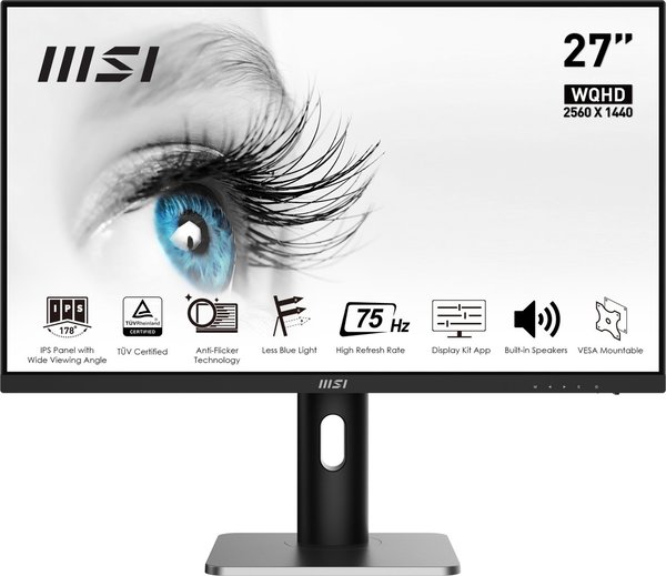 MSI PRO MP273QPDE, 27" WQHD Monitor, 2560x1400, 4ms, 75Hz, IPS (9S6-3PB69H-002)