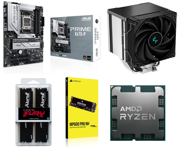 Aufrüstkit, AMD Ryzen 9 7900, ASUS Prime X670-P-CSM, Kingston 32GB DDR5, 2TB M.2 Corsair MP600 Pro
